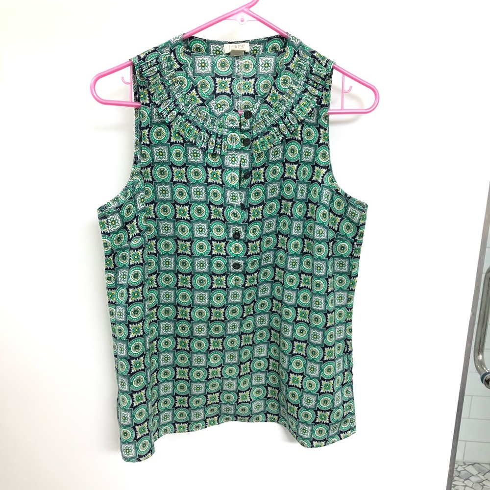 Jcrew silky print ruffle collar top